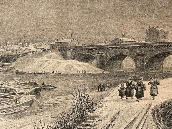 Old engraving view of Roanne in 1650 by Noirot 1869