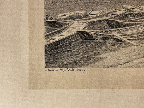 Old engraving view of Roanne in 1650 by Noirot 1869