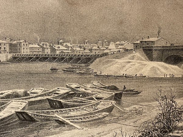 Old engraving view of Roanne in 1650 by Noirot 1869