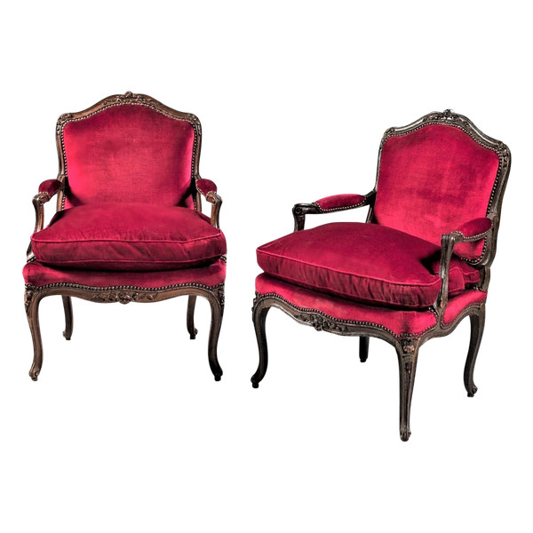 25\% remise - Estampillés 'M. CRESSON" - Paire De Fauteuils A Dos Plat - XVIIIème
