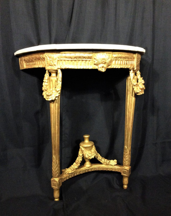 Remise 25\% - Console Demi-lune En Bois Doré - Epoque Louis XVI
