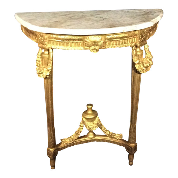 Remise 25\% - Console Demi-lune En Bois Doré - Epoque Louis XVI