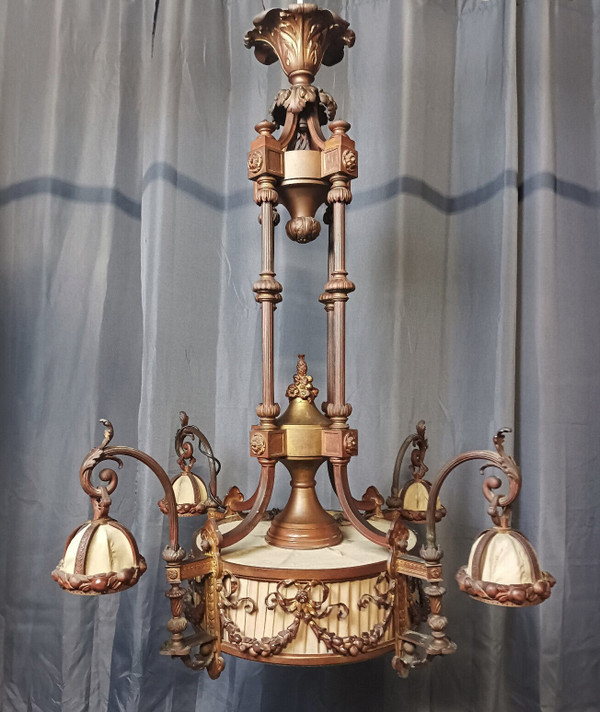 Grande lampadario in bronzo Luigi XVI