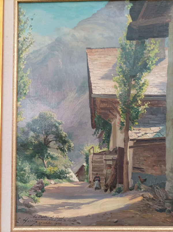 Ernest Victor Hareux (1847-1909) Gemälde Öl auf Leinwand Landschaft Alpen Venosc, Isère, Frankreich 1906