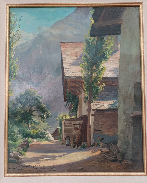 Ernest Victor Hareux (1847-1909) Gemälde Öl auf Leinwand Landschaft Alpen Venosc, Isère, Frankreich 1906