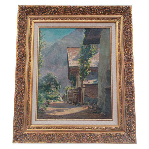 Ernest Victor Hareux (1847-1909) Gemälde Öl auf Leinwand Landschaft Alpen Venosc, Isère, Frankreich 1906