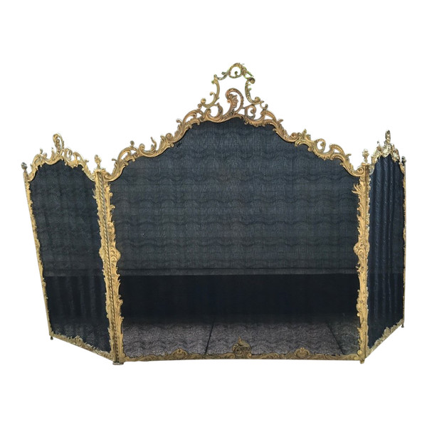 Beau pare feu de cheminée ancien en bronze doré d'époque 19 ème 