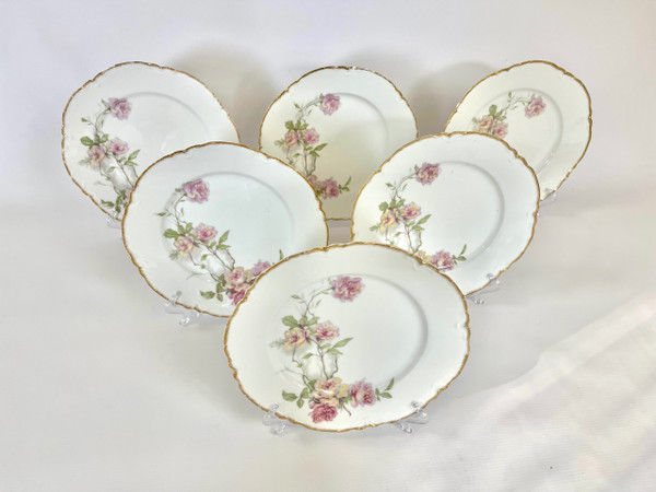 Set of 6 Haviland Limoges "Baltimore Rose" Dinner Plates