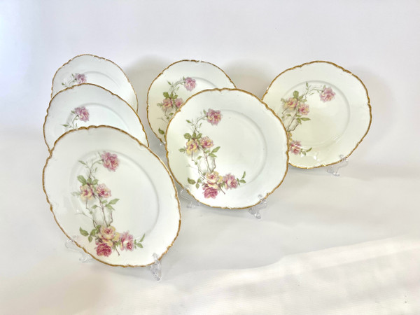 Set of 6 Haviland Limoges "Baltimore Rose" Dinner Plates