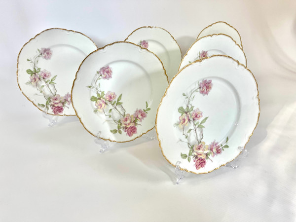 Set of 6 Haviland Limoges "Baltimore Rose" Dinner Plates