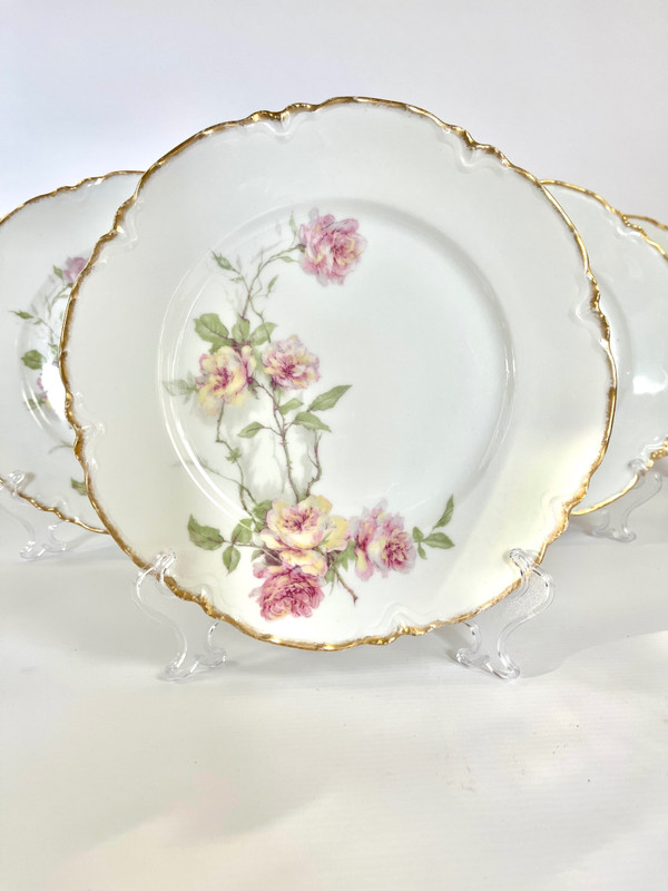 Set of 6 Haviland Limoges "Baltimore Rose" Dinner Plates