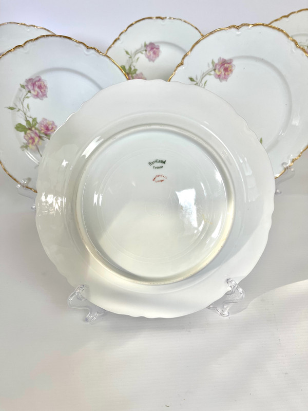 Set of 6 Haviland Limoges "Baltimore Rose" Dinner Plates
