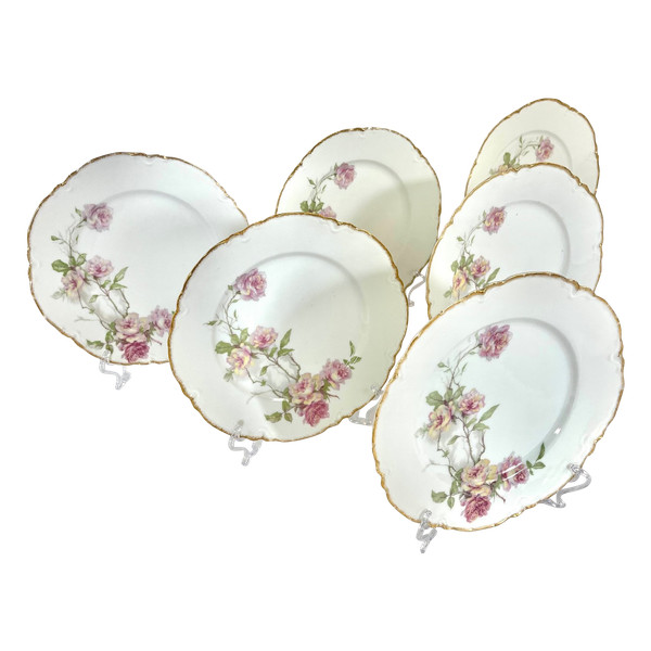 Set of 6 Haviland Limoges "Baltimore Rose" Dinner Plates