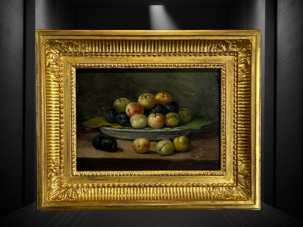 TABLEAU / PEINTURE / HUILE SUR PANNEAU SIGNÉE " PEREZ " NATURE MORTE AUX FRUITS