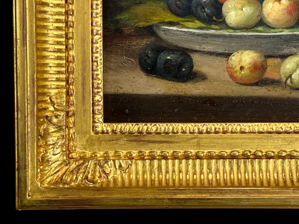 TABLEAU / PEINTURE / HUILE SUR PANNEAU SIGNÉE " PEREZ " NATURE MORTE AUX FRUITS