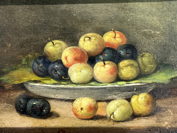 TABLEAU / PEINTURE / HUILE SUR PANNEAU SIGNÉE " PEREZ " NATURE MORTE AUX FRUITS