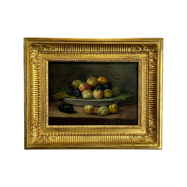 TABLEAU / PEINTURE / HUILE SUR PANNEAU SIGNÉE " PEREZ " NATURE MORTE AUX FRUITS