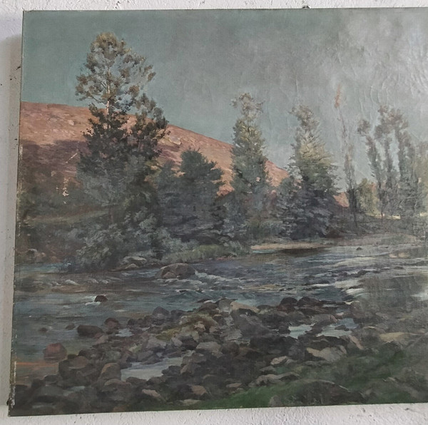 Ernest Victor HAREUX (1847-1909) Gemälde Öl auf Leinwand Berglandschaft Alpen