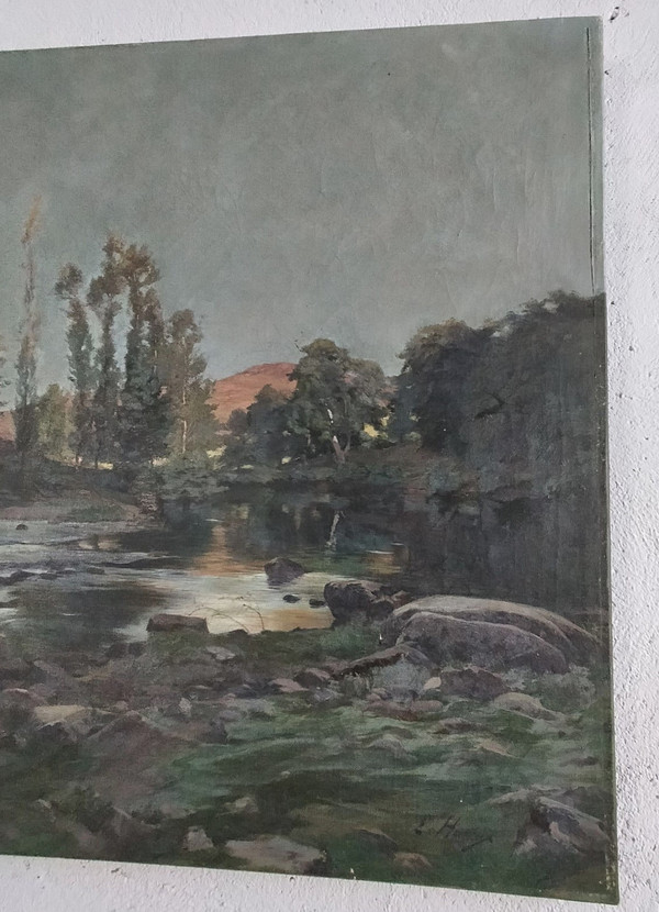 Ernest Victor HAREUX (1847-1909) Gemälde Öl auf Leinwand Berglandschaft Alpen