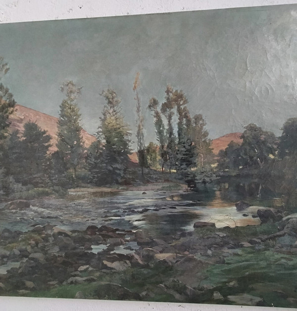 Ernest Victor HAREUX (1847-1909) Gemälde Öl auf Leinwand Berglandschaft Alpen