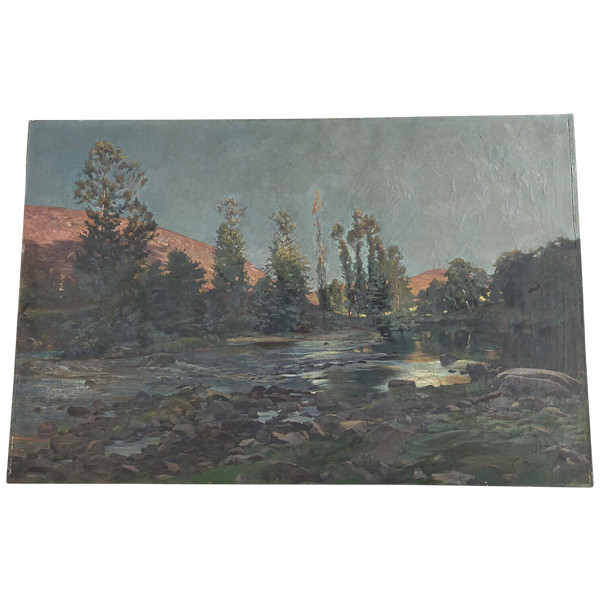 Ernest Victor HAREUX (1847-1909) Gemälde Öl auf Leinwand Berglandschaft Alpen