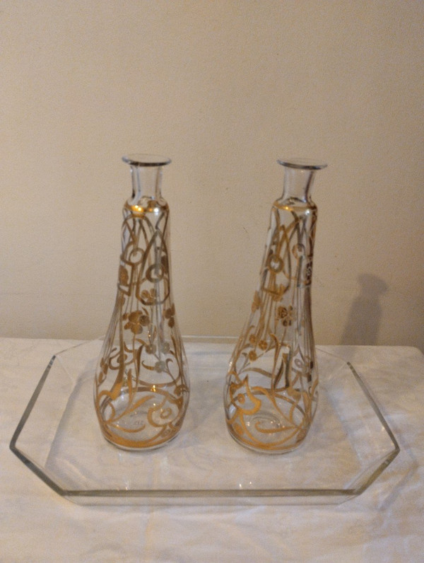 Service à Liqueur - Verre émaillé - Art Nouveau - V. 1900.