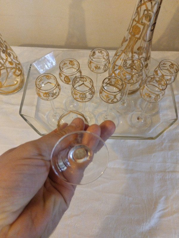 Service à Liqueur - Verre émaillé - Art Nouveau - V. 1900.