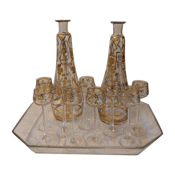 Service à Liqueur - Verre émaillé - Art Nouveau - V. 1900.