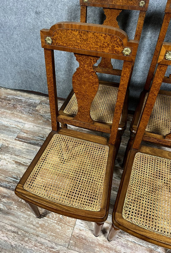 Krieger Paris: Superb series of 4 Louis XVI chairs in burl, rosewood and walnut circa 1880