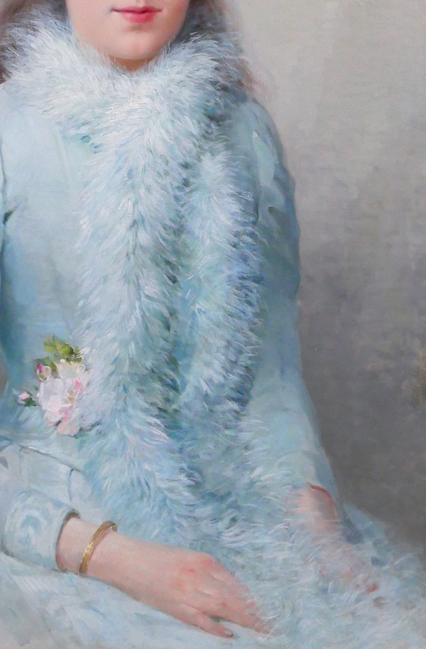Albert T. Furcy de Lavault 1847-1915 Porträt einer jungen Frau in Blau mit Blumen, Gemälde, 1890