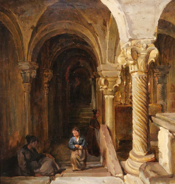 François-Marius Granet (att. à) 1775-1849 Intérieur d'une crypte, tableau, vers 1820-30