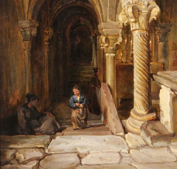 François-Marius Granet (att. à) 1775-1849 Intérieur d'une crypte, tableau, vers 1820-30