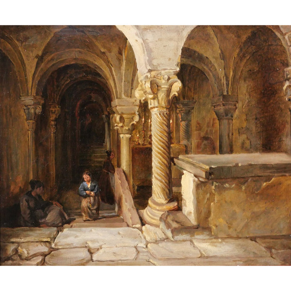 François-Marius Granet (att. à) 1775-1849 Intérieur d'une crypte, tableau, vers 1820-30