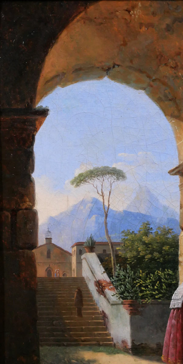 Jean-Baptiste BERLOT 1775-1840 Italia, oratorio in un antico rudere, pittura, paesaggio