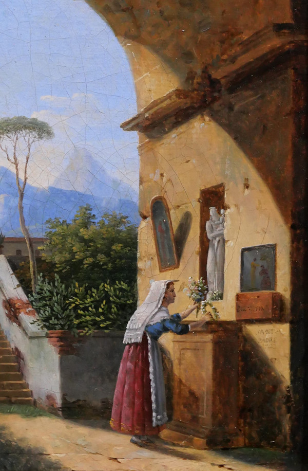 Jean-Baptiste BERLOT 1775-1840 Italia, oratorio in un antico rudere, pittura, paesaggio