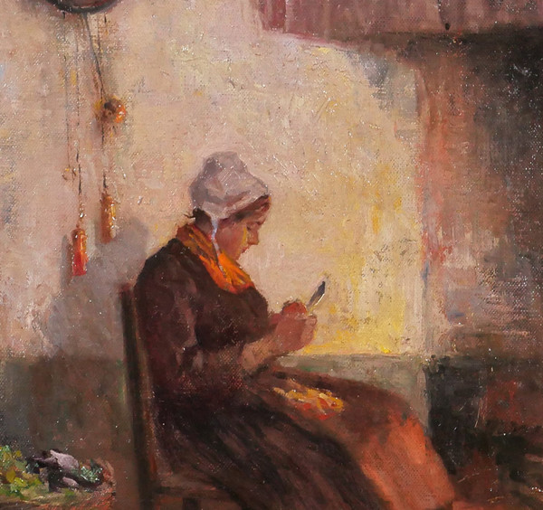 Philipp ZELTNER 1865-1946 Donna in cucina, dipinto, 1900 circa