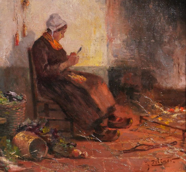 Philipp ZELTNER 1865-1946 Donna in cucina, dipinto, 1900 circa