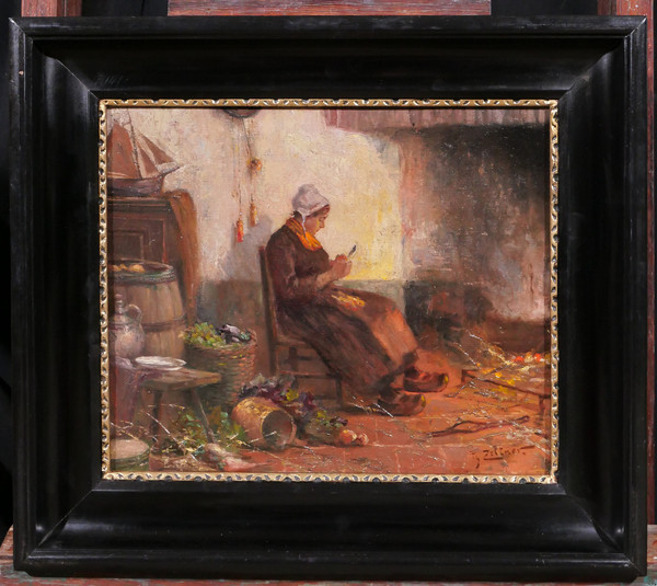 Philipp ZELTNER 1865-1946 Donna in cucina, dipinto, 1900 circa