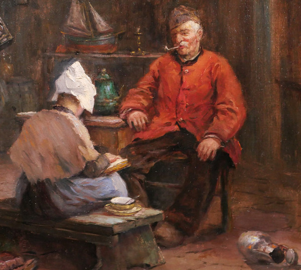 Philipp ZELTNER 1865-1946 Coppia in un interno, dipinto, 1900 circa