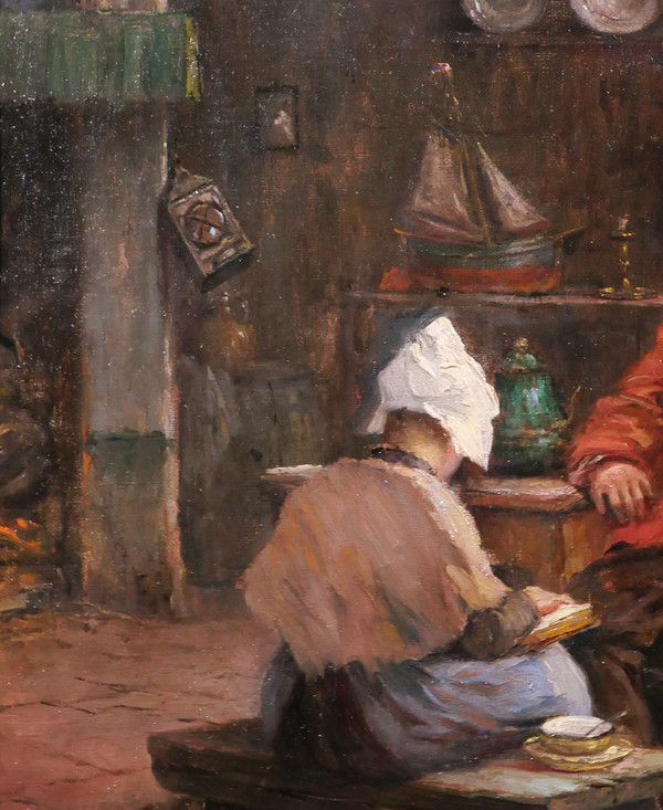 Philipp ZELTNER 1865-1946 Coppia in un interno, dipinto, 1900 circa