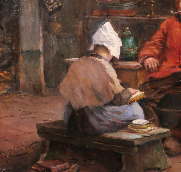Philipp ZELTNER 1865-1946 Coppia in un interno, dipinto, 1900 circa