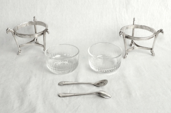 Pair of Empire salt cellars with griffins in solid silver, Coq hallmark - 1798 - 1809