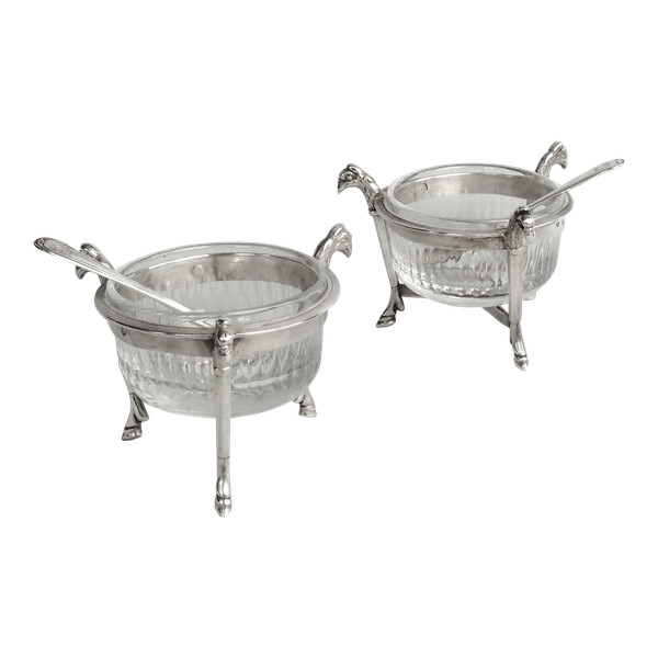 Pair of Empire salt cellars with griffins in solid silver, Coq hallmark - 1798 - 1809