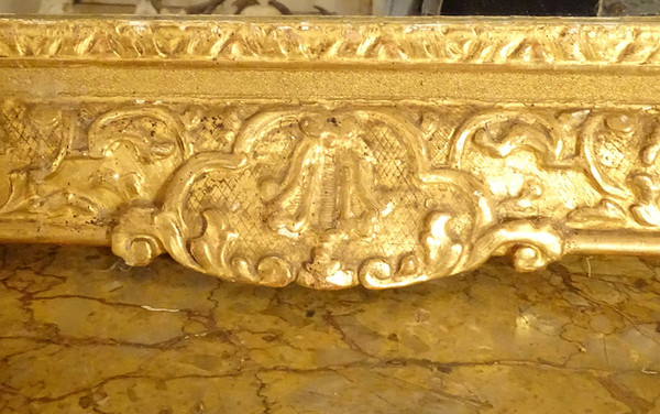 Miroir Régence Fronton Bois Sculpté Doré Oiseaux Panier Fleurs Glace XVIIIè