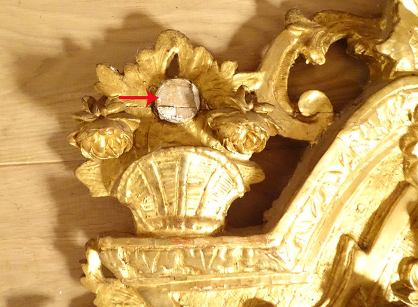 Miroir Régence Fronton Bois Sculpté Doré Oiseaux Panier Fleurs Glace XVIIIè