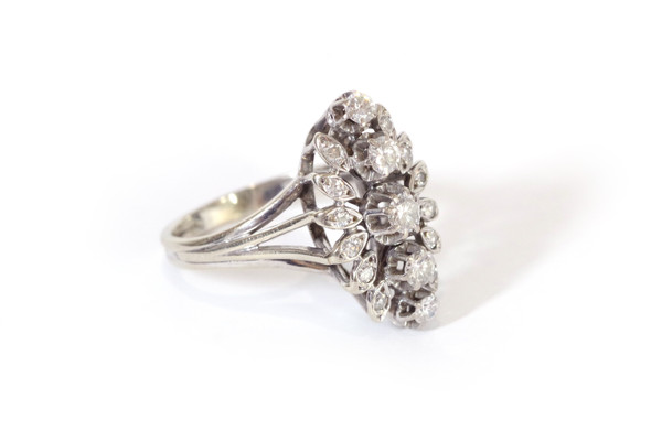 Anello di diamanti marquise in oro 18k, anello di fidanzamento, diamante a taglio brillante, anello vintage