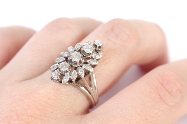 Anello di diamanti marquise in oro 18k, anello di fidanzamento, diamante a taglio brillante, anello vintage