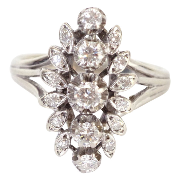 Anello di diamanti marquise in oro 18k, anello di fidanzamento, diamante a taglio brillante, anello vintage
