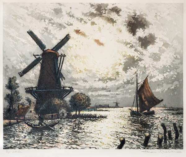 Arsène Chabanian Niederländische Landschafts-Aquatinta-Gravur