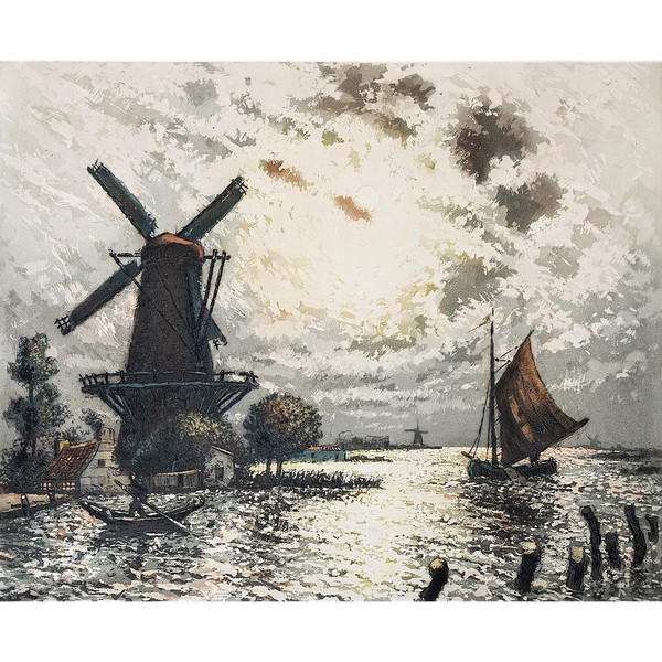 Arsène Chabanian Niederländische Landschafts-Aquatinta-Gravur